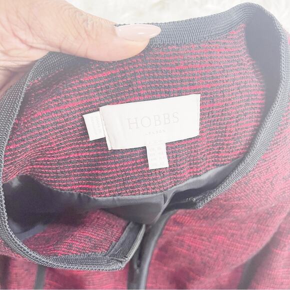 Hobbs London Women's Red Tweed Black Trim Zip Jacket Size 12 - Picture 3 of 6